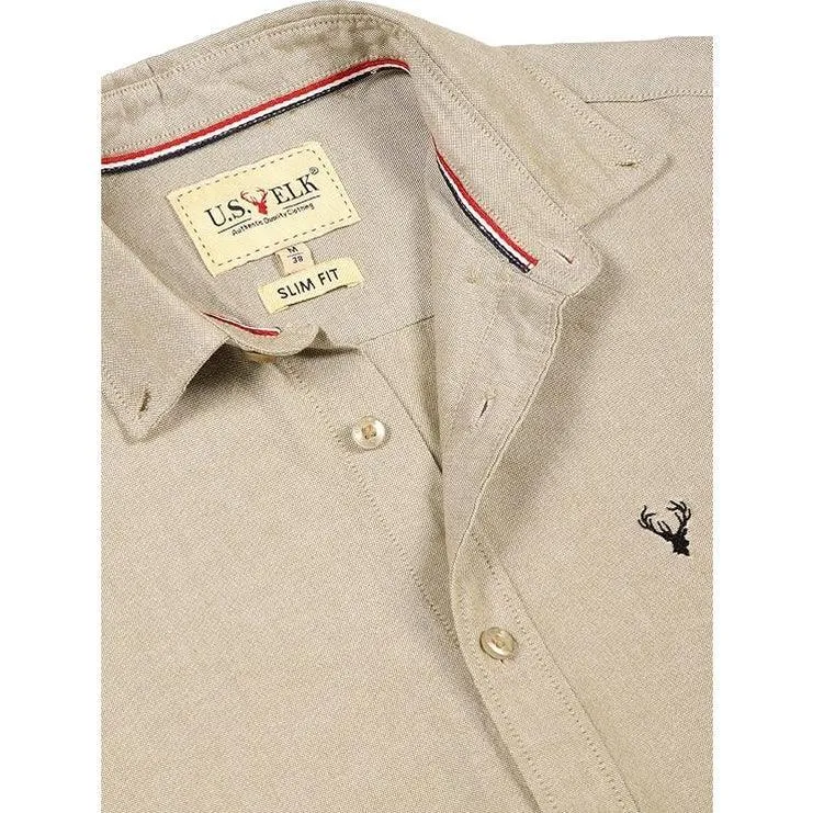 U.S. ELK Boys' and Men's Long Sleeve Button Down Dress Shirts- Khaki