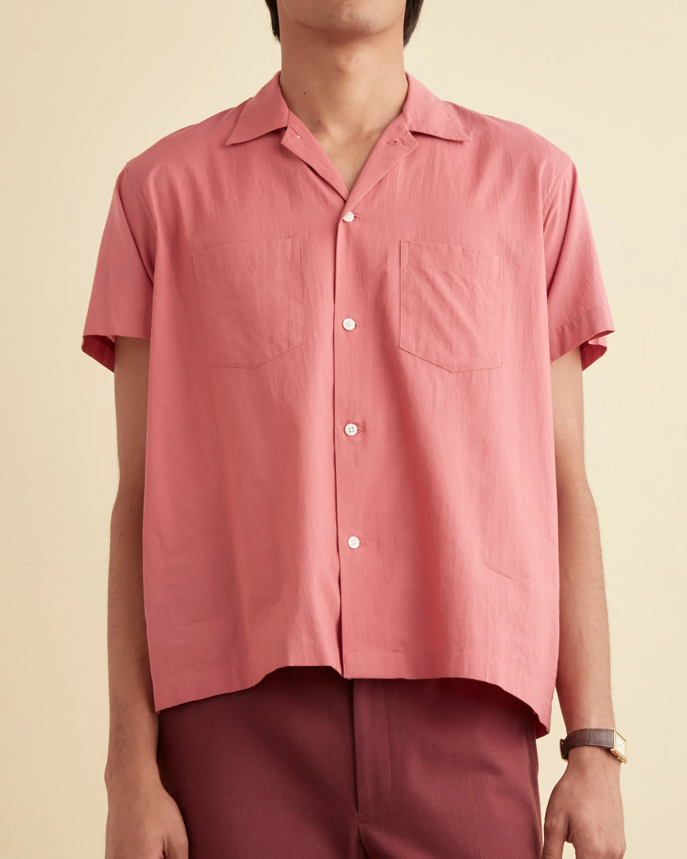 Voile Double-Pocket Short Sleeve Shirt - Pink