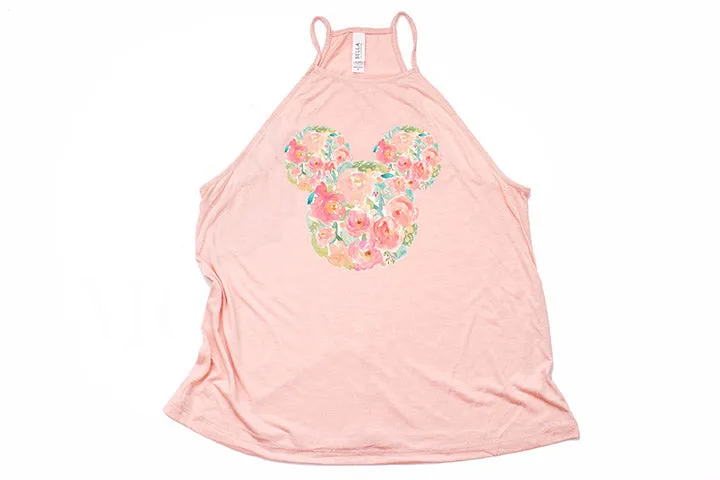 Watercolor Floral Mickey High Neck Tank