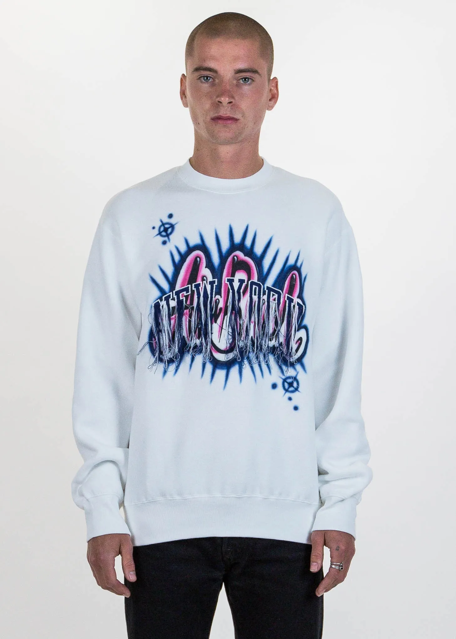 White Fringe Embroidery Air Brush Sweatshirt