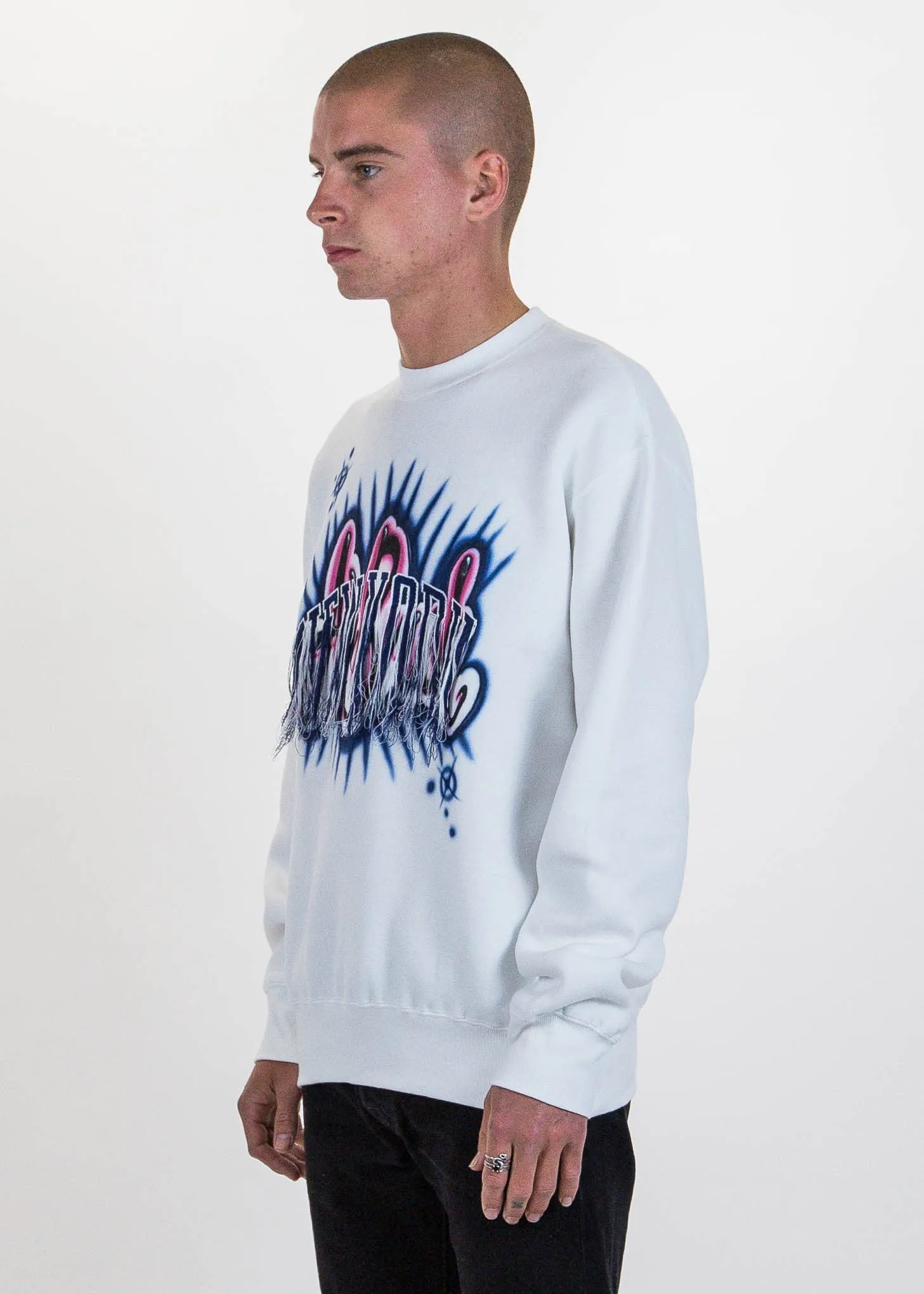 White Fringe Embroidery Air Brush Sweatshirt