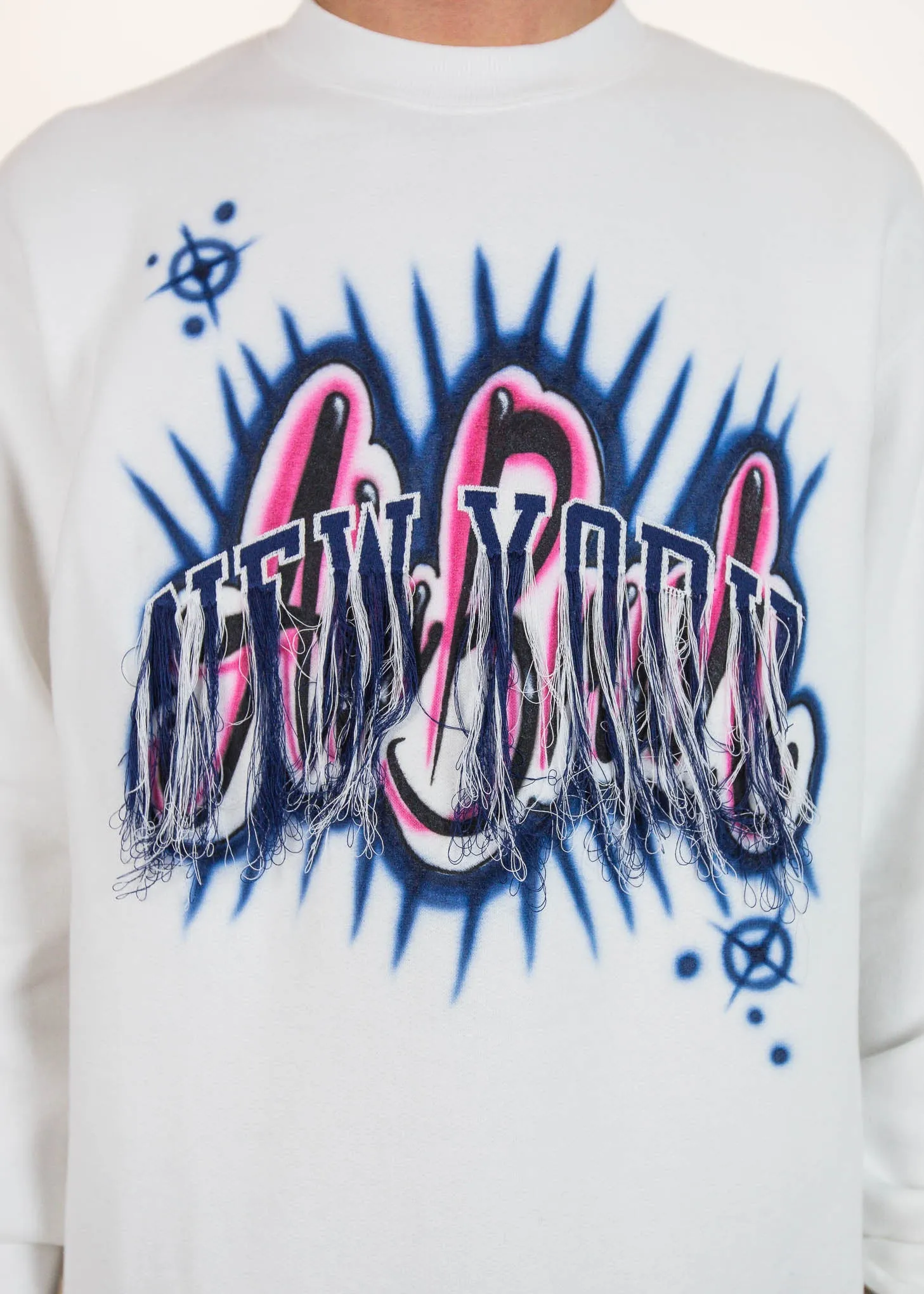 White Fringe Embroidery Air Brush Sweatshirt