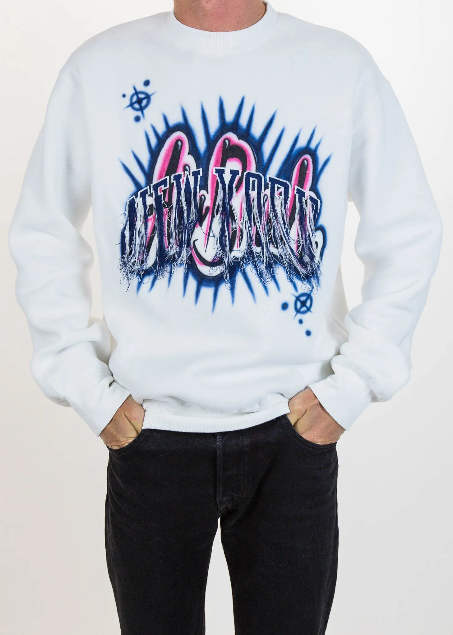 White Fringe Embroidery Air Brush Sweatshirt