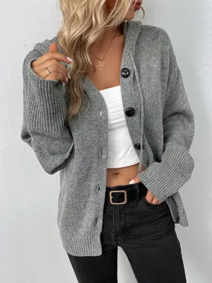 Women’s Hooded Button-Up Long Sleeve Cardigan