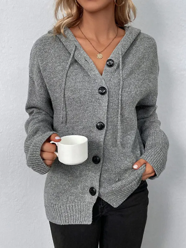 Women’s Hooded Button-Up Long Sleeve Cardigan
