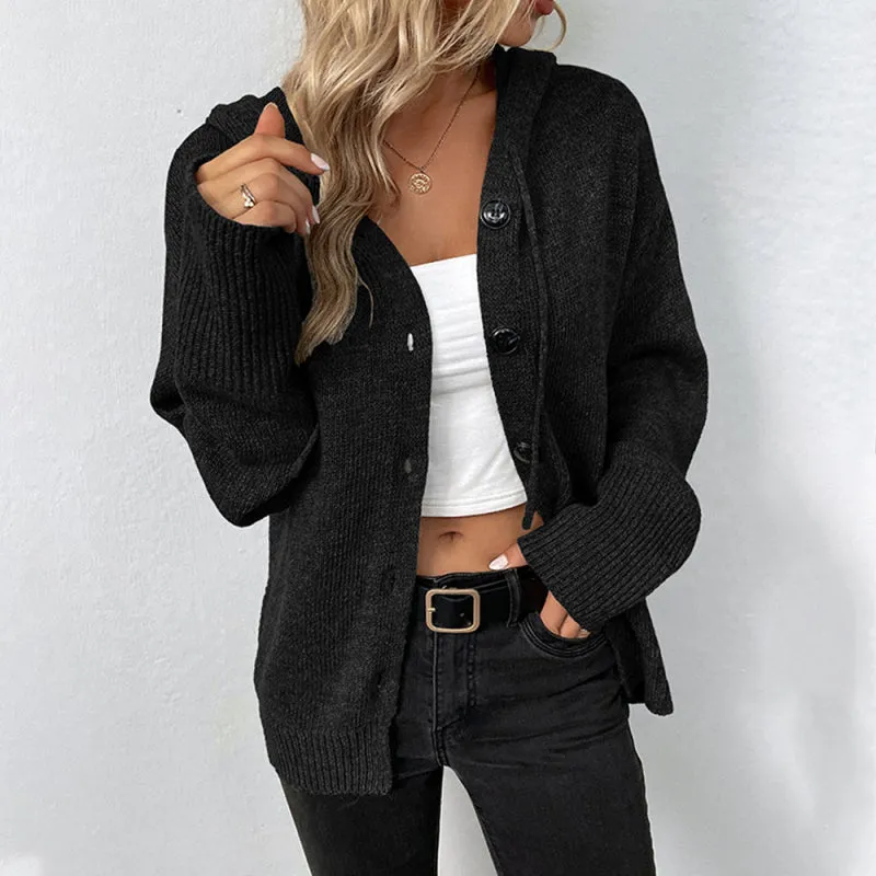 Women’s Hooded Button-Up Long Sleeve Cardigan