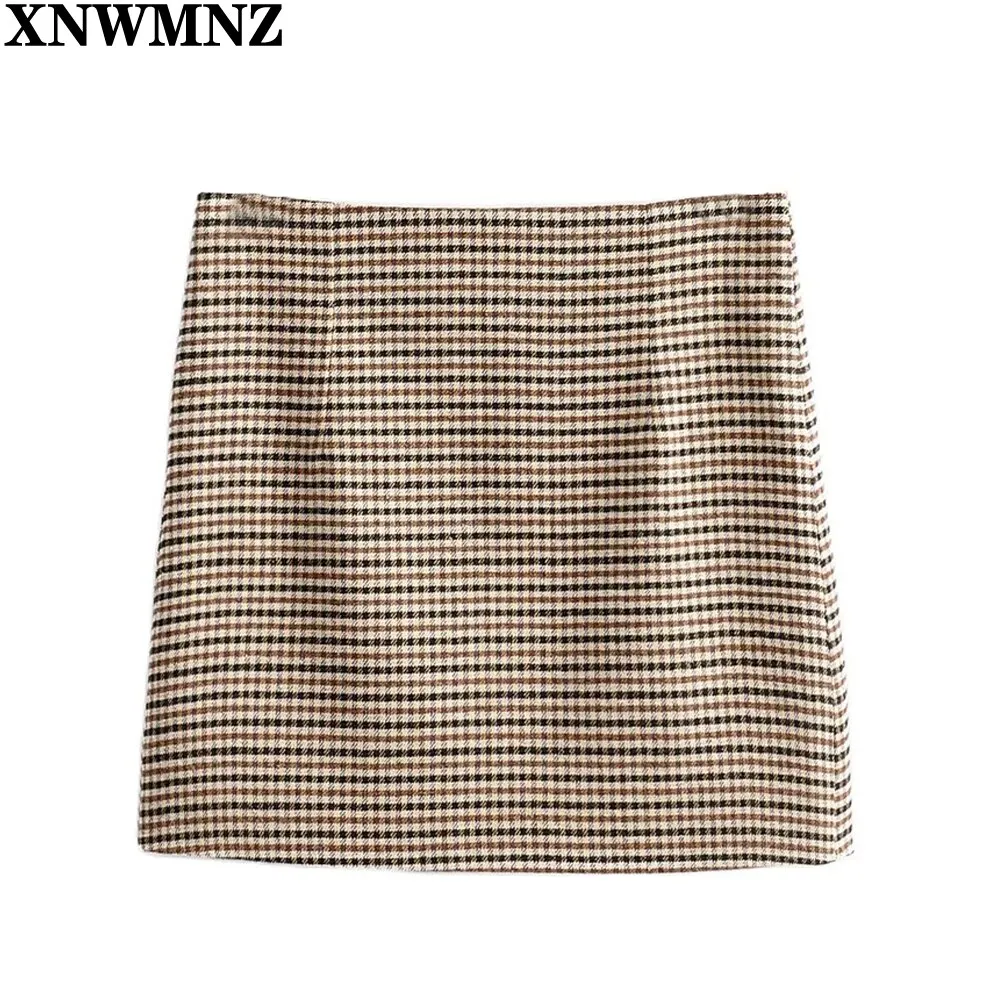XNWMNZ Women Autumn Elegant plaid mini skirt faldas mujer back zipper
