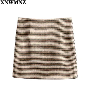 XNWMNZ Women Autumn Elegant plaid mini skirt faldas mujer back zipper