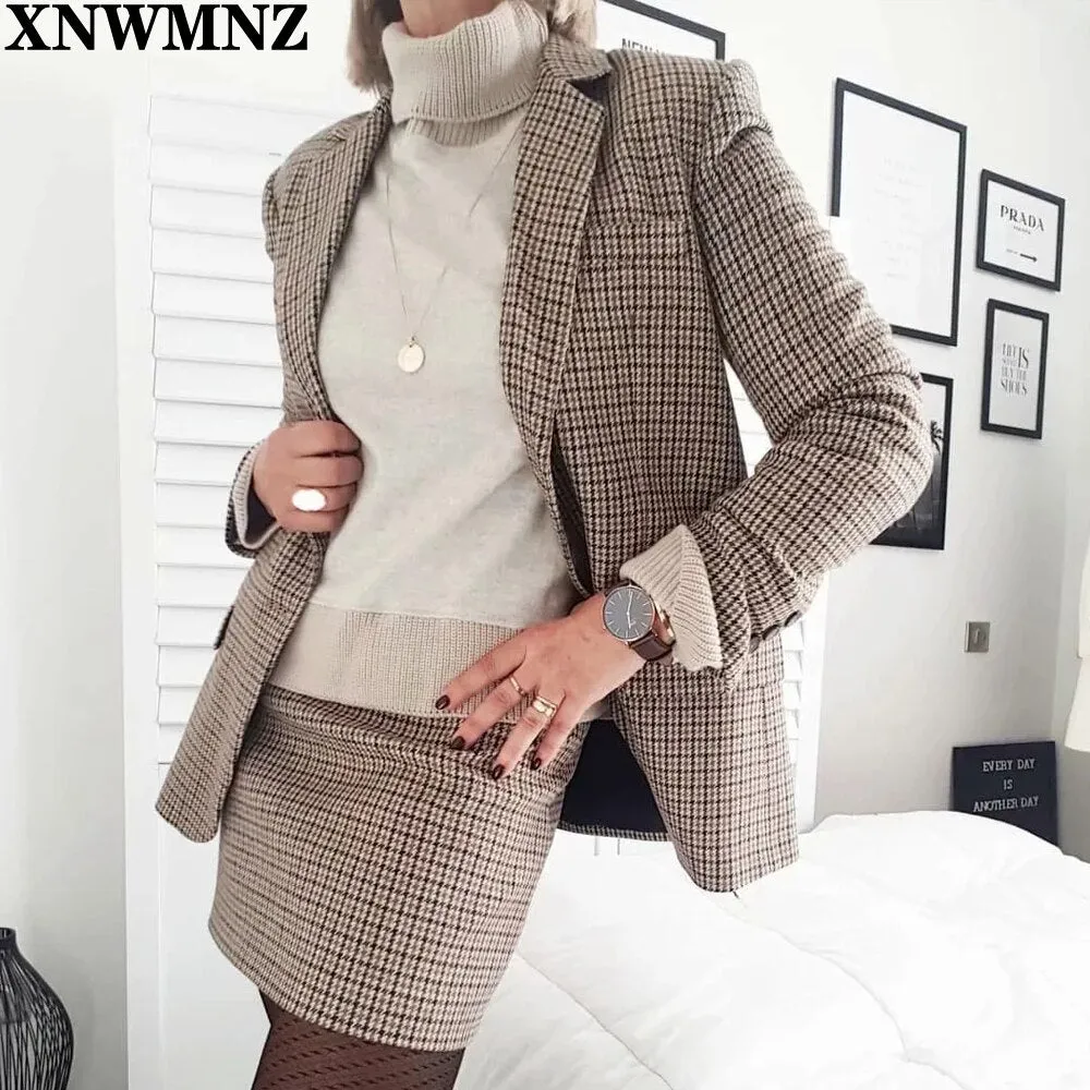 XNWMNZ Women Autumn Elegant plaid mini skirt faldas mujer back zipper